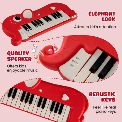 Red Elephant Piano Keyboard | 25 Keys Music Toy with Lights