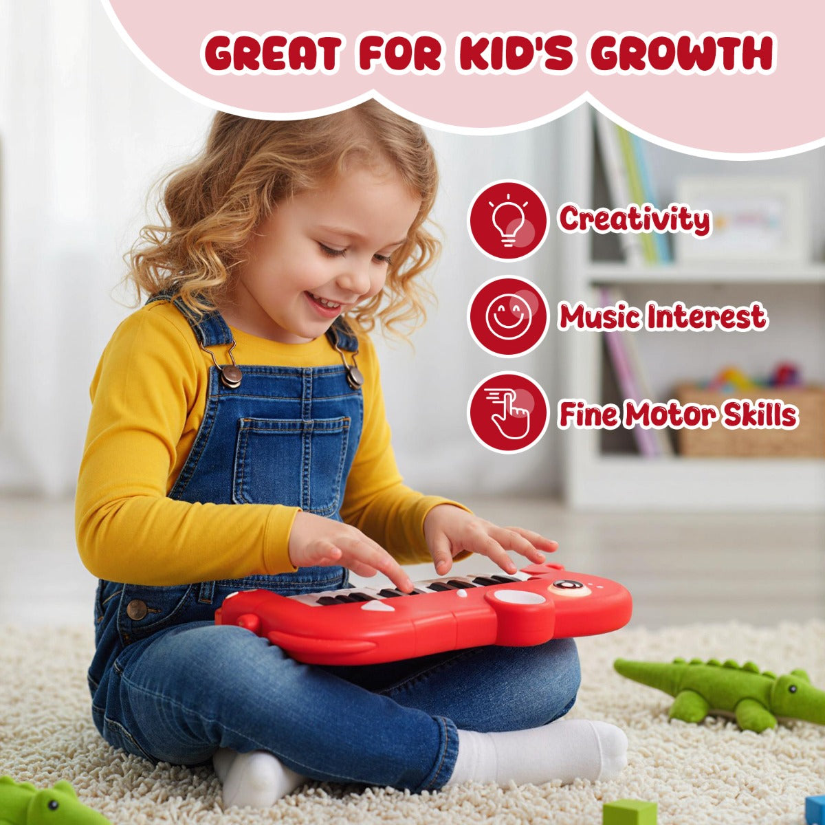 Red Elephant Piano Keyboard | 25 Keys Music Toy with Lights