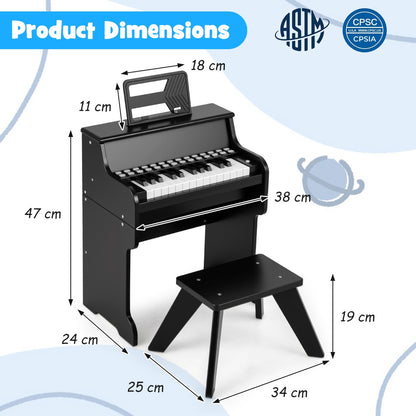 25 Key Digital Piano with Teaching Mode & Stool | Black