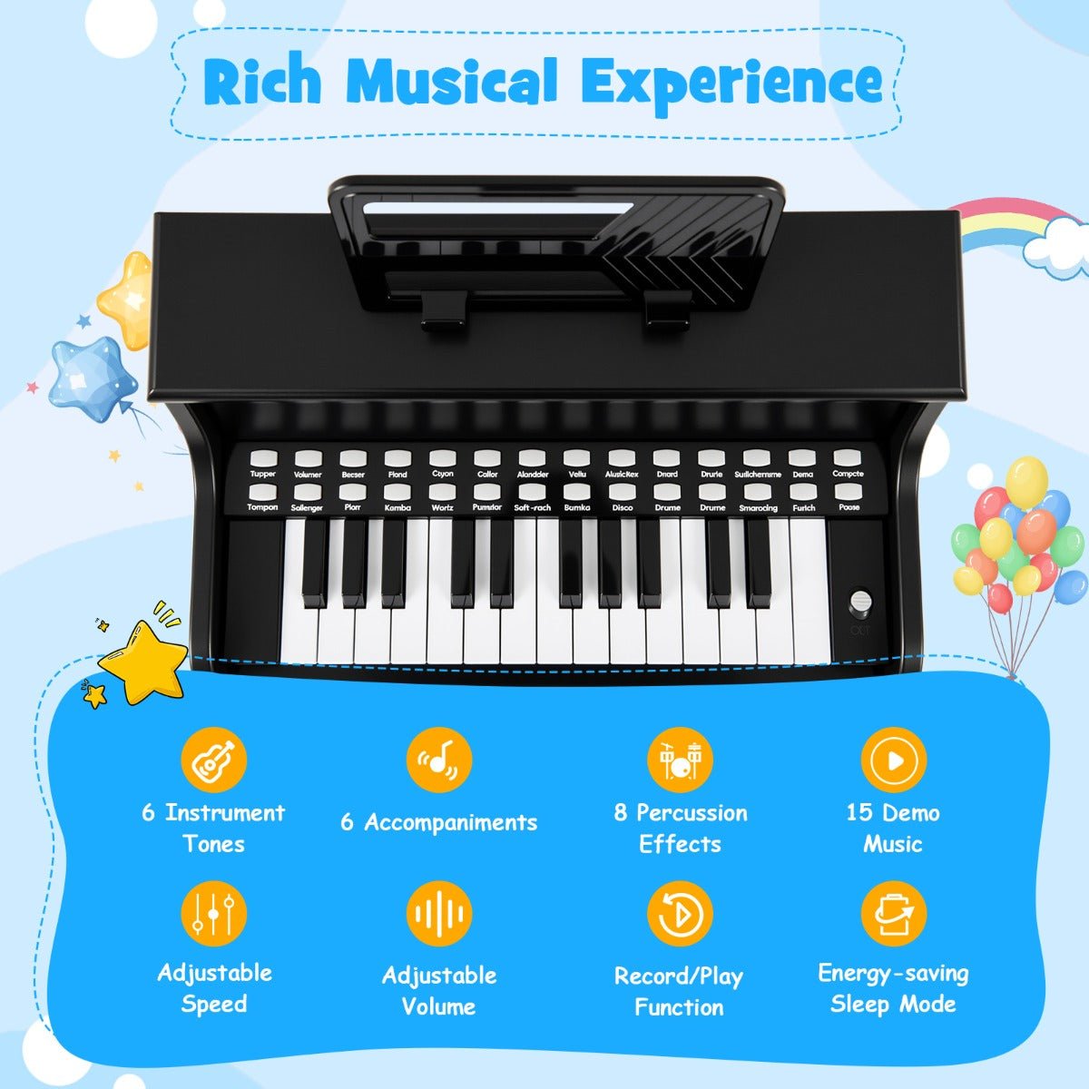 25 Key Digital Piano with Teaching Mode & Stool | Black