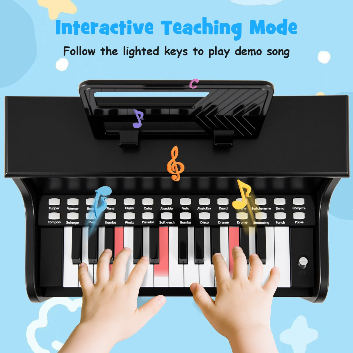 25 Key Digital Piano with Teaching Mode & Stool | Black