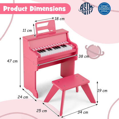 25 Key Digital Piano Keyboard with Stool | Pink Kids Toy