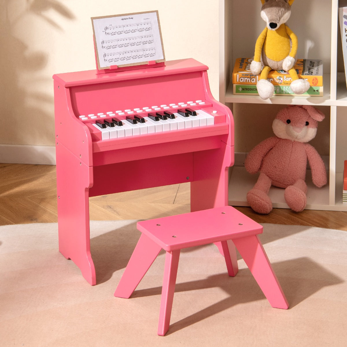 25 Key Digital Piano Keyboard with Stool | Pink Kids Toy