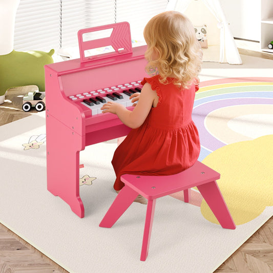 25 Keys Kids Piano Keyboard with Stool-Pink