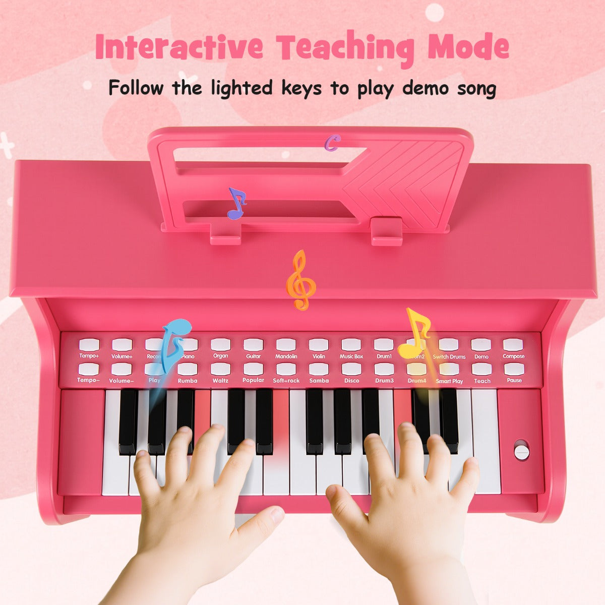 25 Key Digital Piano Keyboard with Stool | Pink Kids Toy