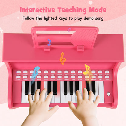 25 Key Digital Piano Keyboard with Stool | Pink Kids Toy