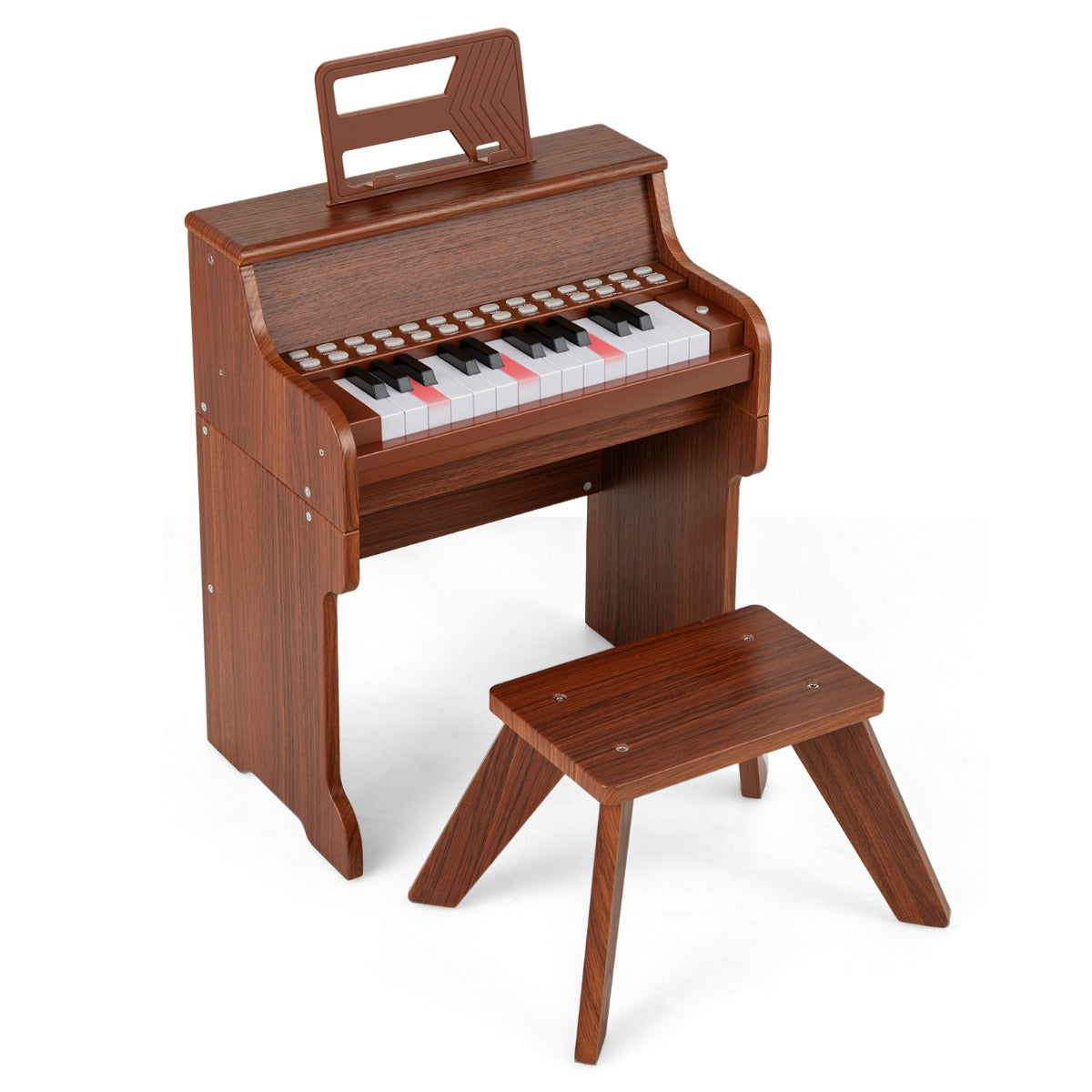 25 Key Digital Piano with Stool & Light Up Keys | Brown