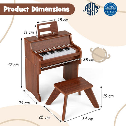 25 Key Digital Piano with Stool & Light Up Keys | Brown