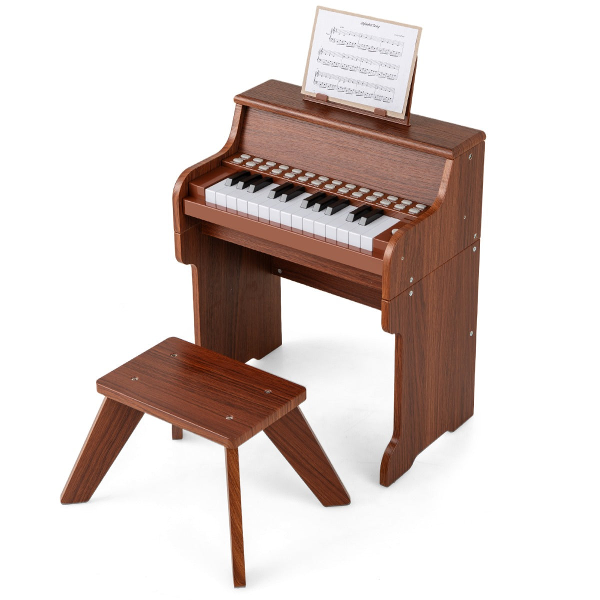 25 Key Digital Piano with Stool & Light Up Keys | Brown