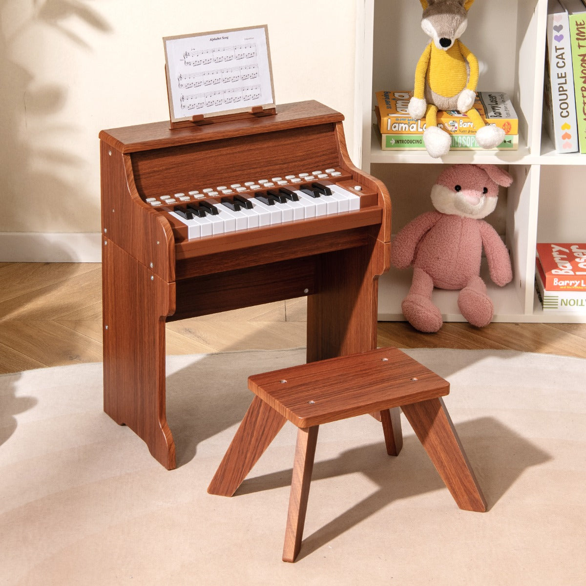 25 Key Digital Piano with Stool & Light Up Keys | Brown