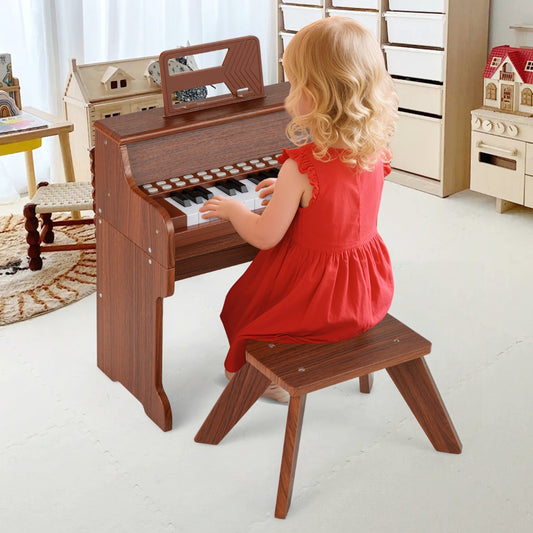 25 Keys Kids Piano Keyboard with Stool-Brown