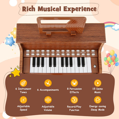 25 Key Digital Piano with Stool & Light Up Keys | Brown