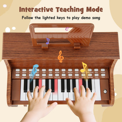 25 Key Digital Piano with Stool & Light Up Keys | Brown