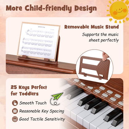 25 Key Digital Piano with Stool & Light Up Keys | Brown