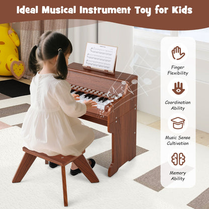 25 Key Digital Piano with Stool & Light Up Keys | Brown