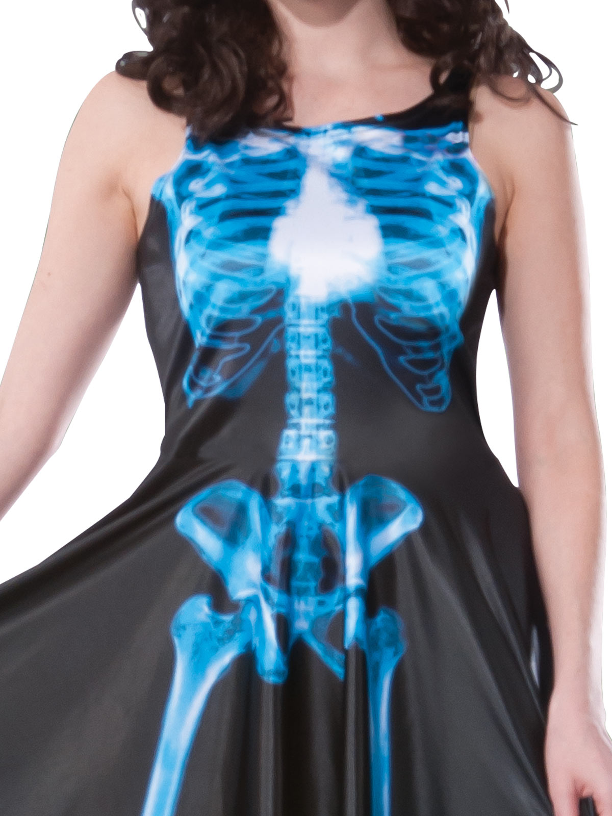 Glow-in-the-dark Voodoo Dancer Skeleton Dress Costume for adults, perfect for festive celebrations.