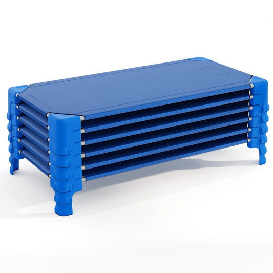  6 Pack Stackable Childrenâs Nap Time Cots with Metal Frame and Oxford Cloth-Blue