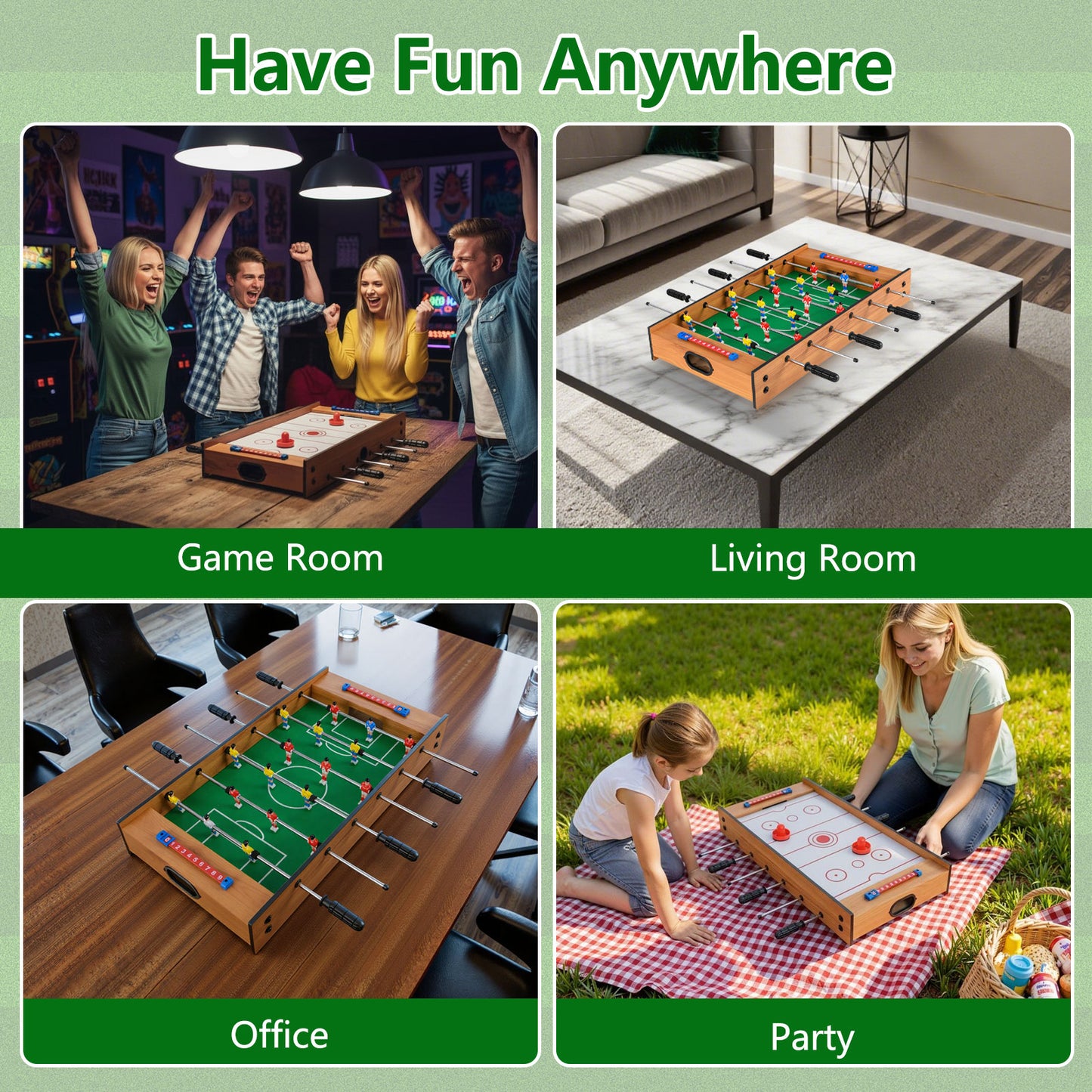 2 In 1 Natural Green Game Table | Foosball & Hockey Fun