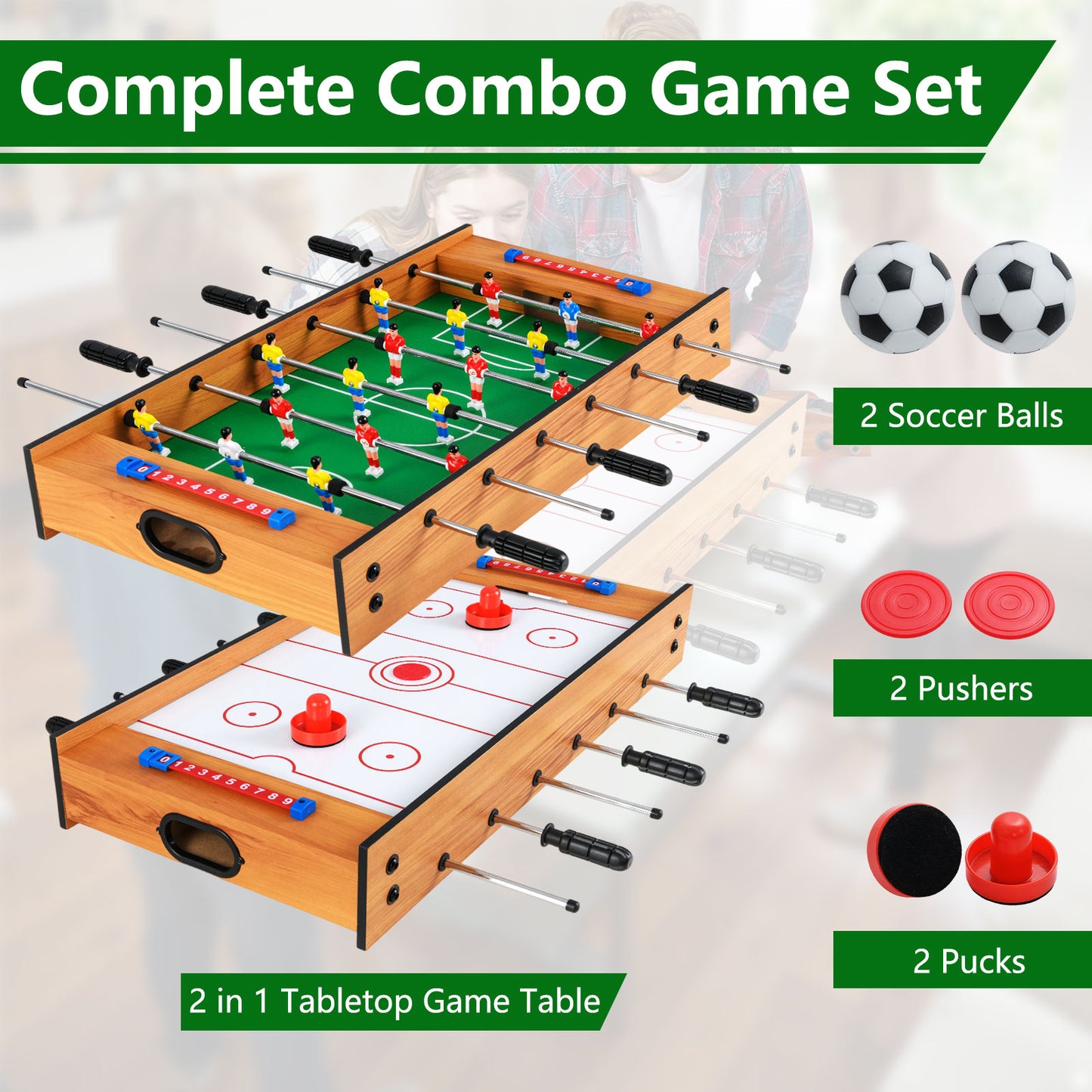 2 In 1 Natural Green Game Table | Foosball & Hockey Fun