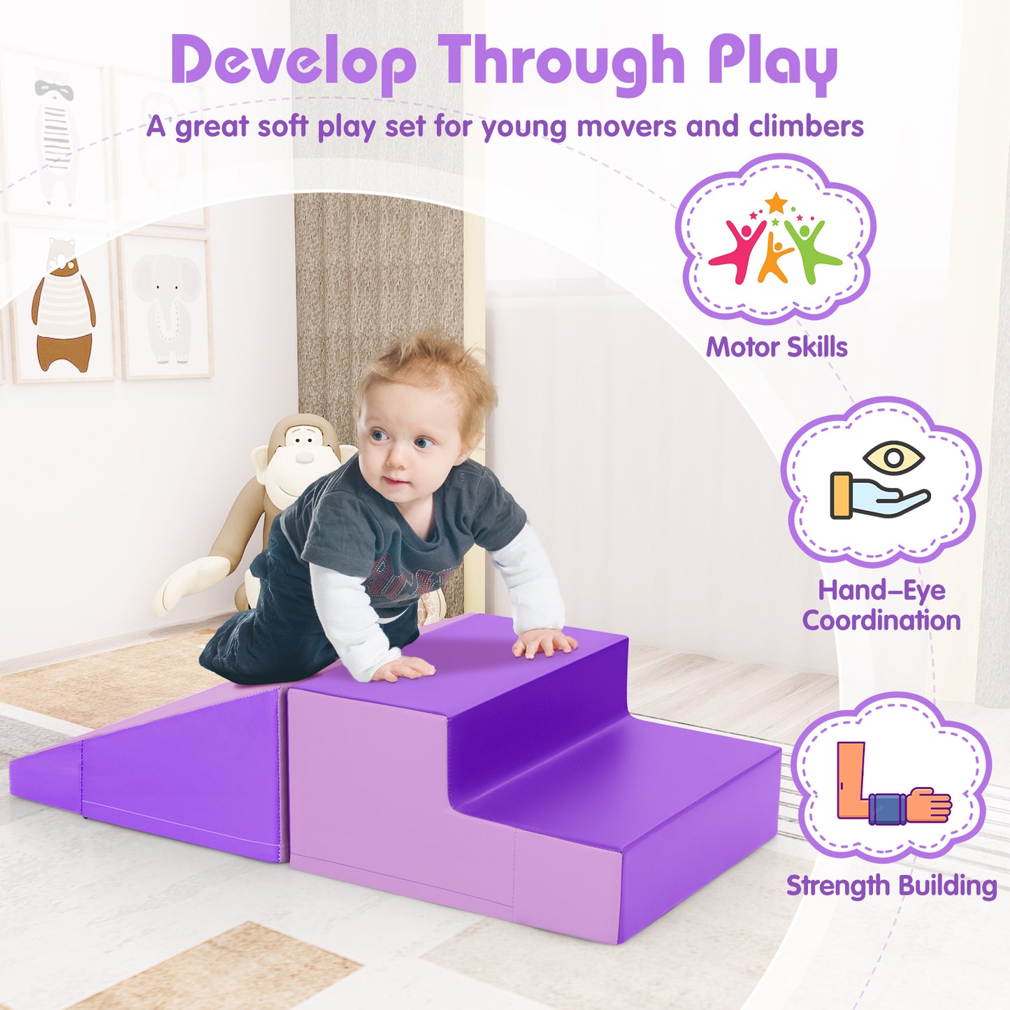 2 Piece Soft Foam Block Play Set | Climb Slide Crawl | Purple