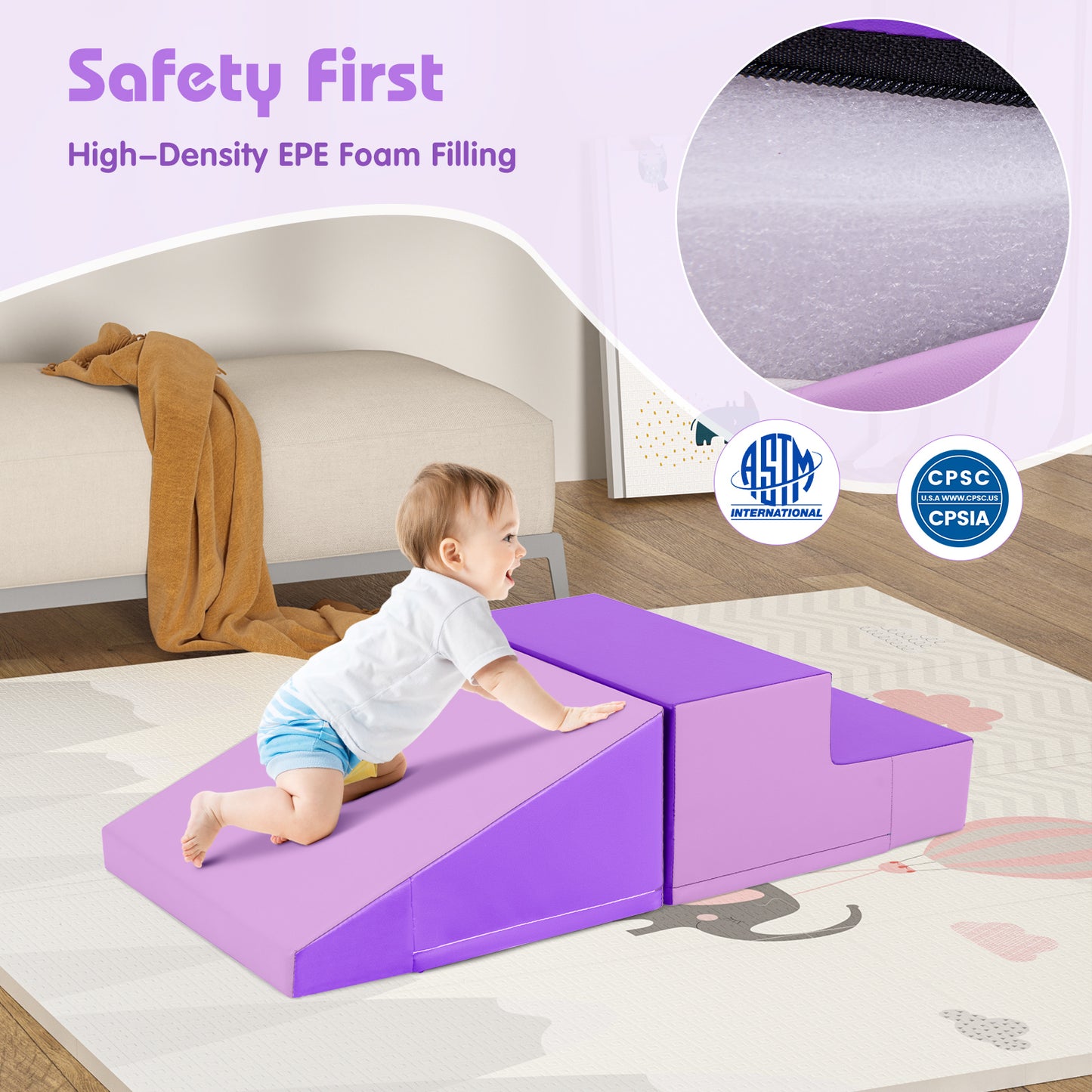 2 Piece Soft Foam Block Play Set | Climb Slide Crawl | Purple