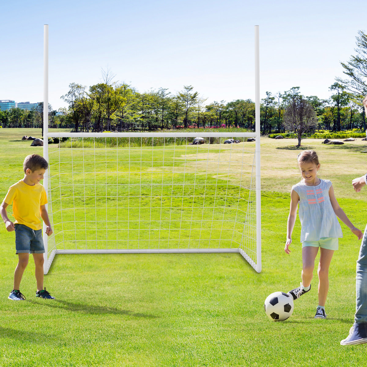 2 in 1 White Football & Soccer Goal Set | Heavy-Duty PE Net