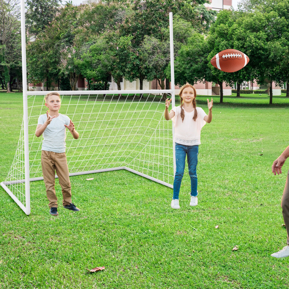 2 in 1 White Football & Soccer Goal Set | Heavy-Duty PE Net