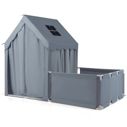 Kids Play Tent With Playpen Star Lights Cotton Mat Grey | 2in1
