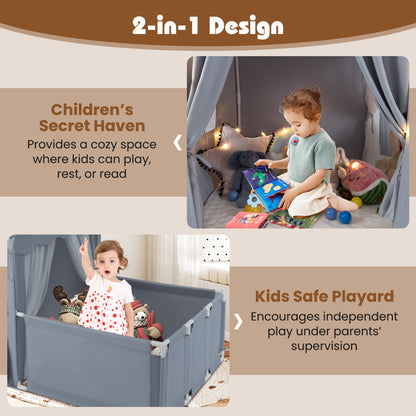 Kids Play Tent With Playpen Star Lights Cotton Mat Grey | 2in1