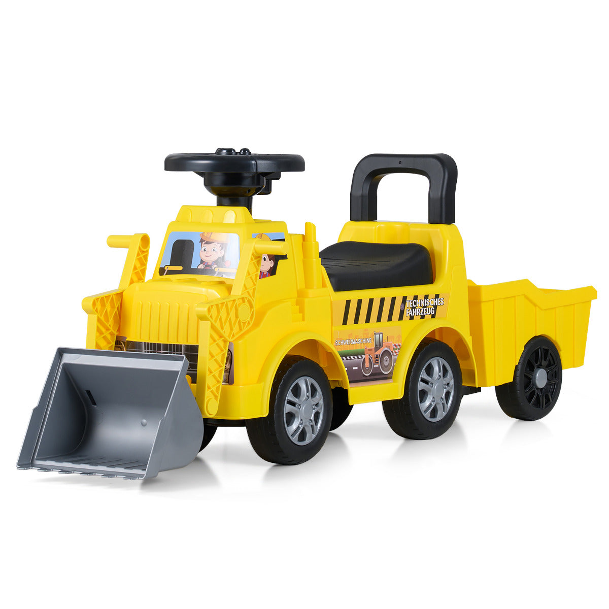 Yellow 2-in-1 Ride On Excavator | Detachable Trailer & Sounds