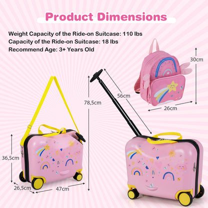 Kids 2pc Light Pink Ride-On Luggage Set | Suitcase & Backpack