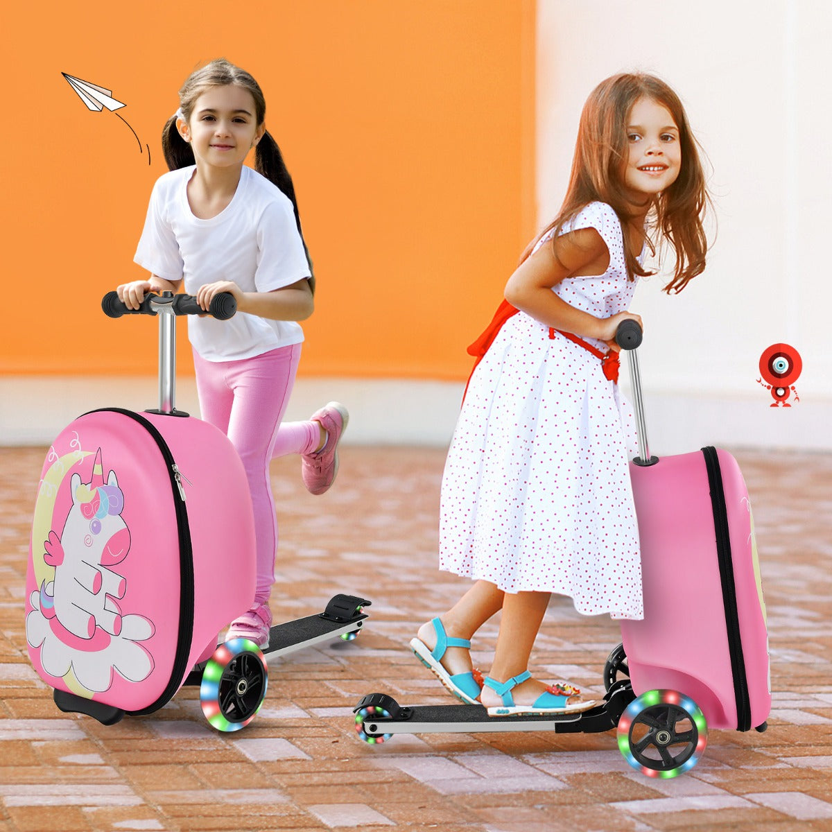 Kids 2 in 1 luggage with wheels for ages 5+, perfect for travel and storage.