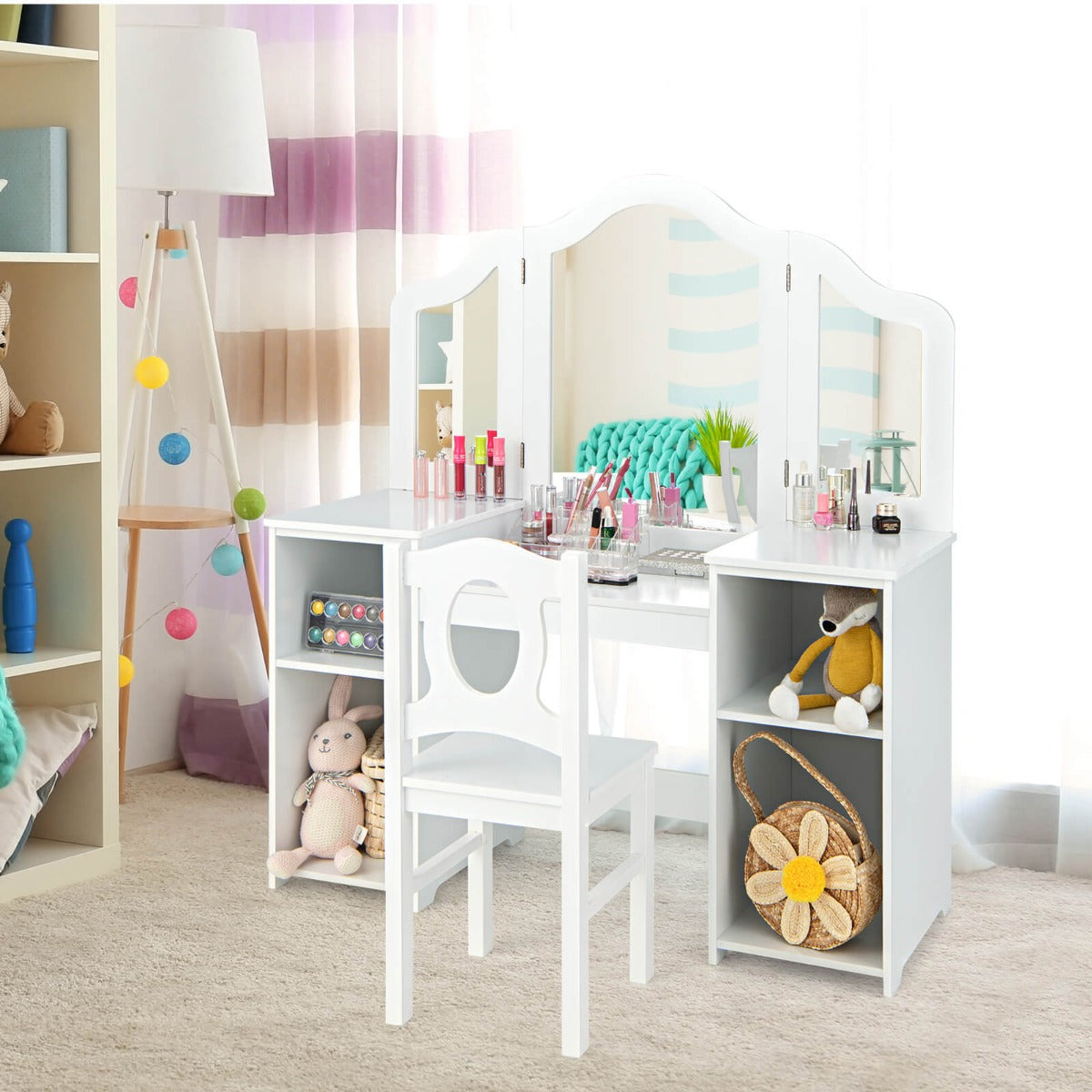 Kids Vanity Table Set with Mirror and Chair - Ideal for Play and Dress-Up