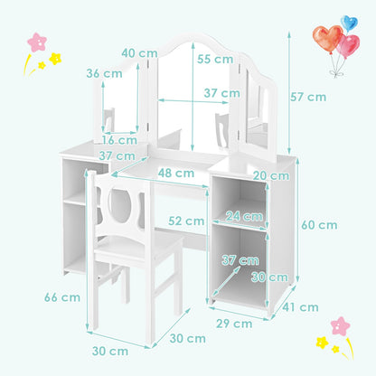 Kids Vanity Table Set with Mirror and Chair - Fun, space-saving furniture for childrens rooms.