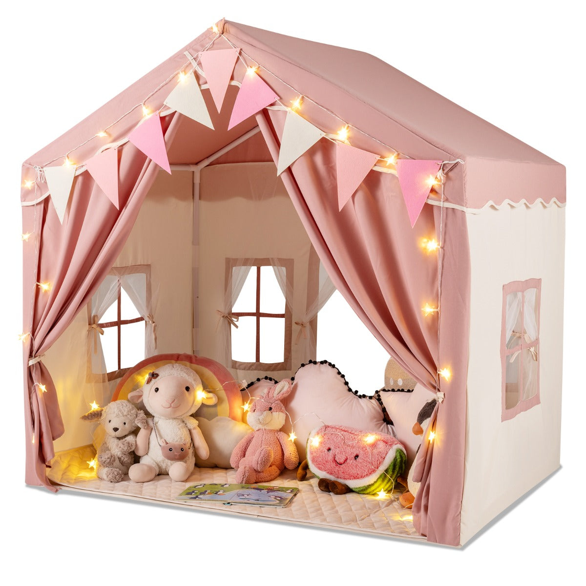 Pink Play Tent House | 2 Doors Star Lights | 3-4 Kids Space