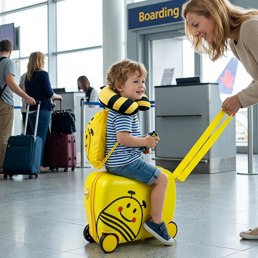 Yellow Kids 3-Piece Carry-On Luggage Set | Ride-On Suitcase