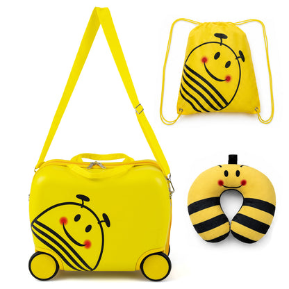 Yellow Kids 3-Piece Carry-On Luggage Set | Ride-On Suitcase
