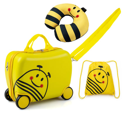 Yellow Kids 3-Piece Carry-On Luggage Set | Ride-On Suitcase