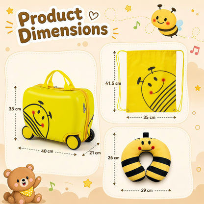 Yellow Kids 3-Piece Carry-On Luggage Set | Ride-On Suitcase