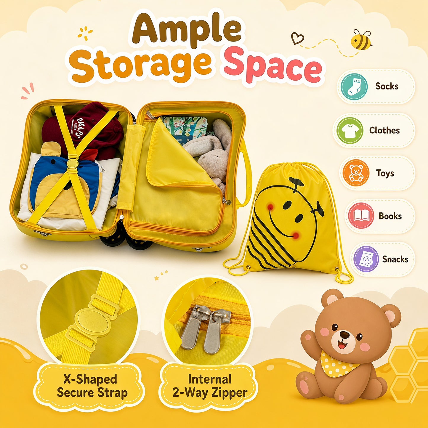 Yellow Kids 3-Piece Carry-On Luggage Set | Ride-On Suitcase