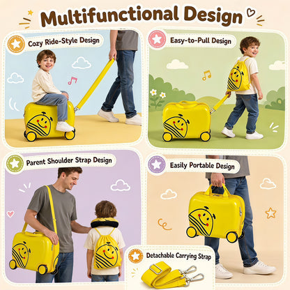 Yellow Kids 3-Piece Carry-On Luggage Set | Ride-On Suitcase