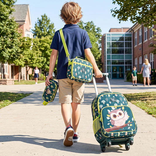 Costway 3 Pieces Owl Rolling Backpack for Kids-Multicolour