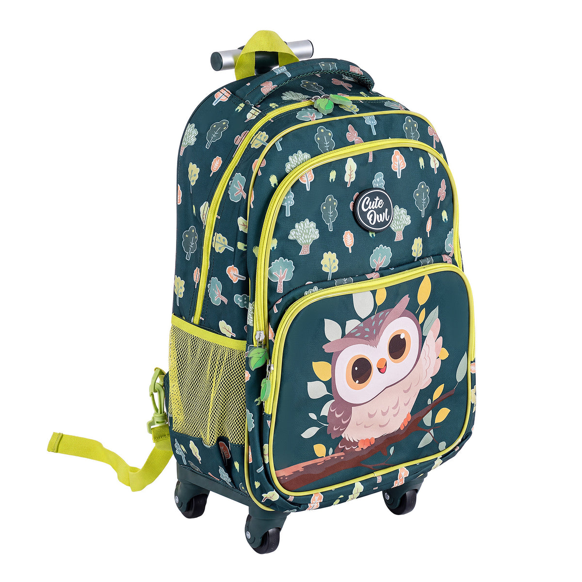 3-Piece Multicolour Owl Rolling Backpack Set | Lunch Box & Pencil Case