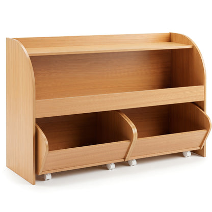 3 Tier Kids Toy Storage Organizer | Natural 2 Rolling Drawers