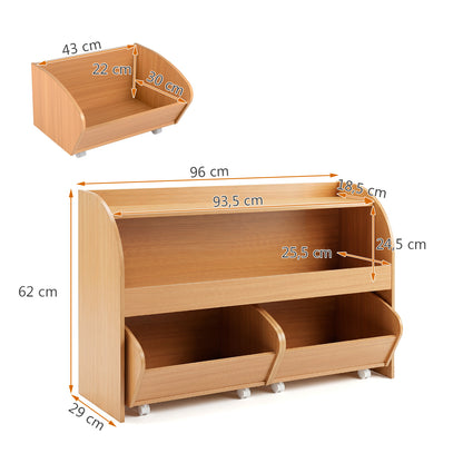 3 Tier Kids Toy Storage Organizer | Natural 2 Rolling Drawers