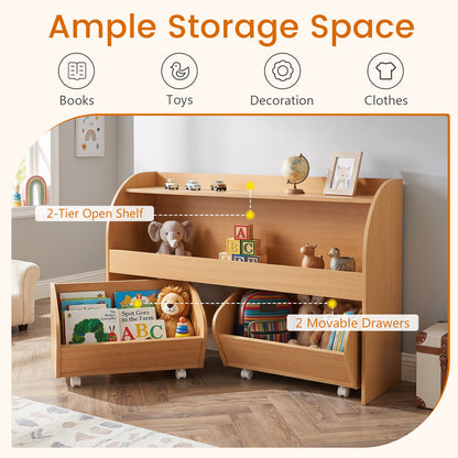 3 Tier Kids Toy Storage Organizer | Natural 2 Rolling Drawers