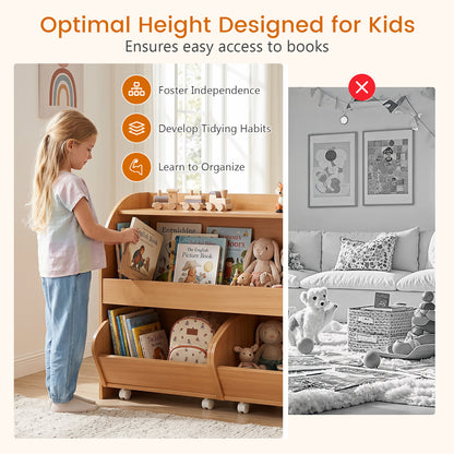 3 Tier Kids Toy Storage Organizer | Natural 2 Rolling Drawers