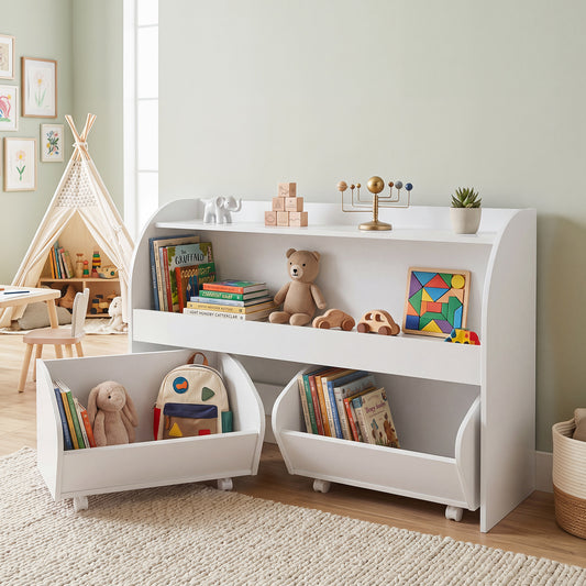 Costway 3-Tier Kids Toy Storage Organizer with 2 Rolling Drawers for Kids Room-White