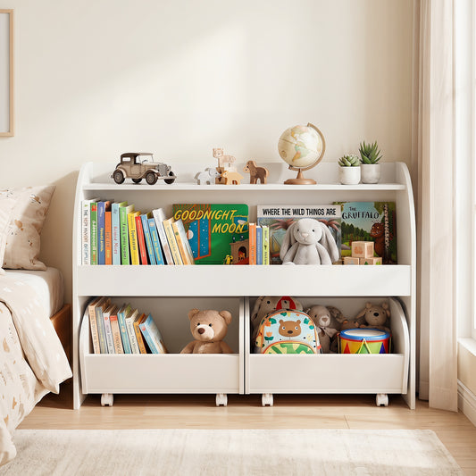 3 Tier White Kids Toy Storage Organizer | 2 Rolling Drawers