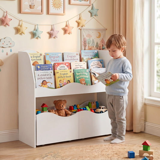 3 Tier White Wooden Bookcase | Kids Toy Storage Organizer